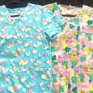 Keroppi and White Cross Printed Scrub tops